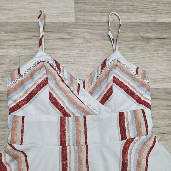 MIAMI Womens White Stripe Strappy Mini Dress Medium - Picture 3 of 7